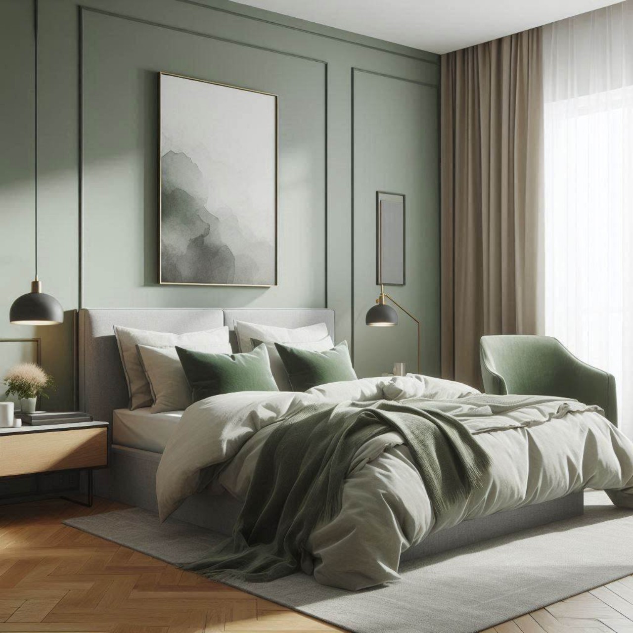 hijau sage warna kamar tidur yang menenangkan