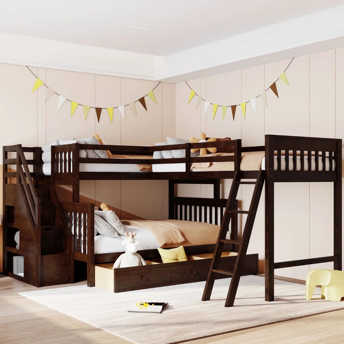 desain kamar tidur untuk 3 anak dengan bunk bed 2 tangga desain kamar tidur untuk 3 anak dengan bunk bed 2 tangga