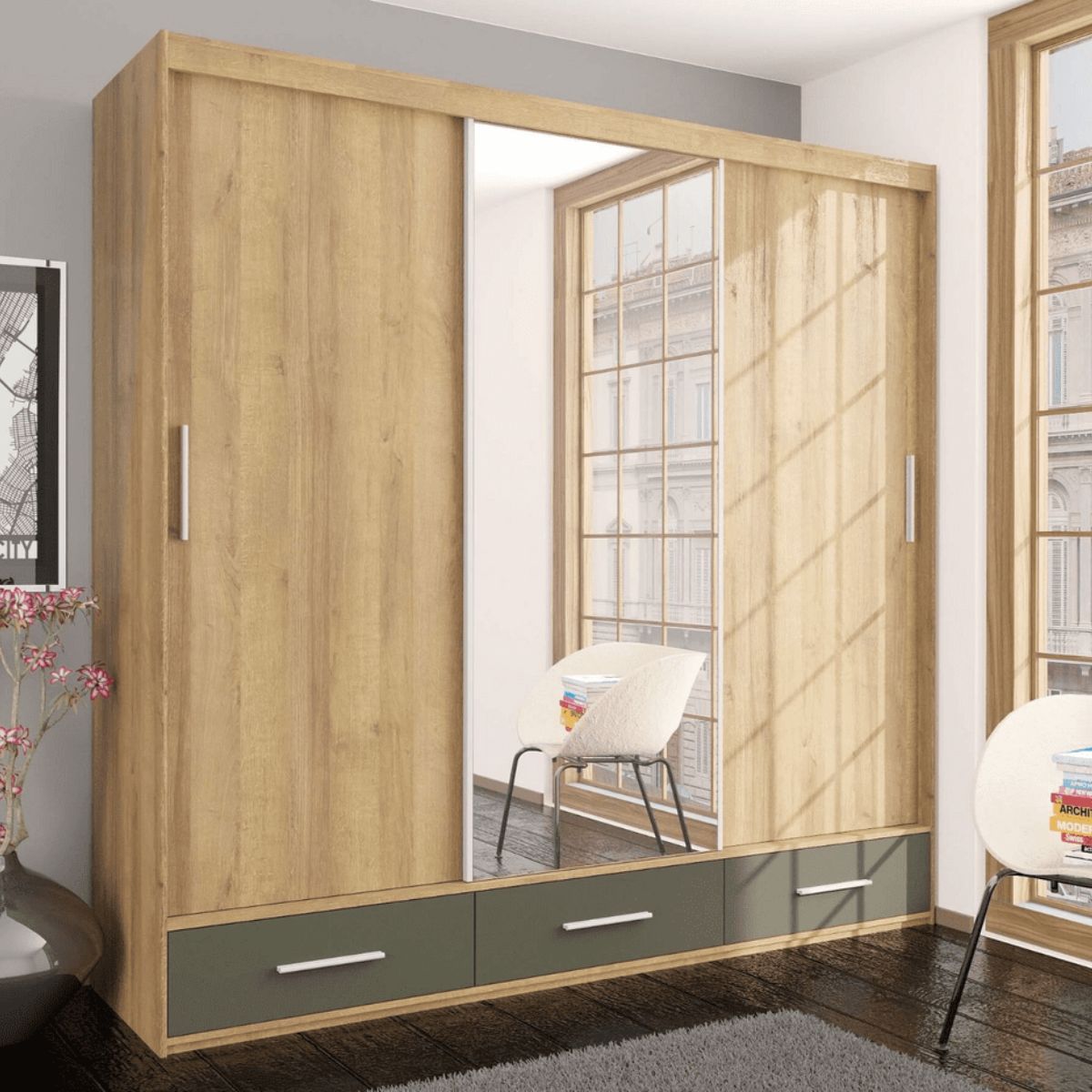 lemari pakaian 3 pintu sliding kaca kayu lemari pakaian 3 pintu sliding kaca kayu