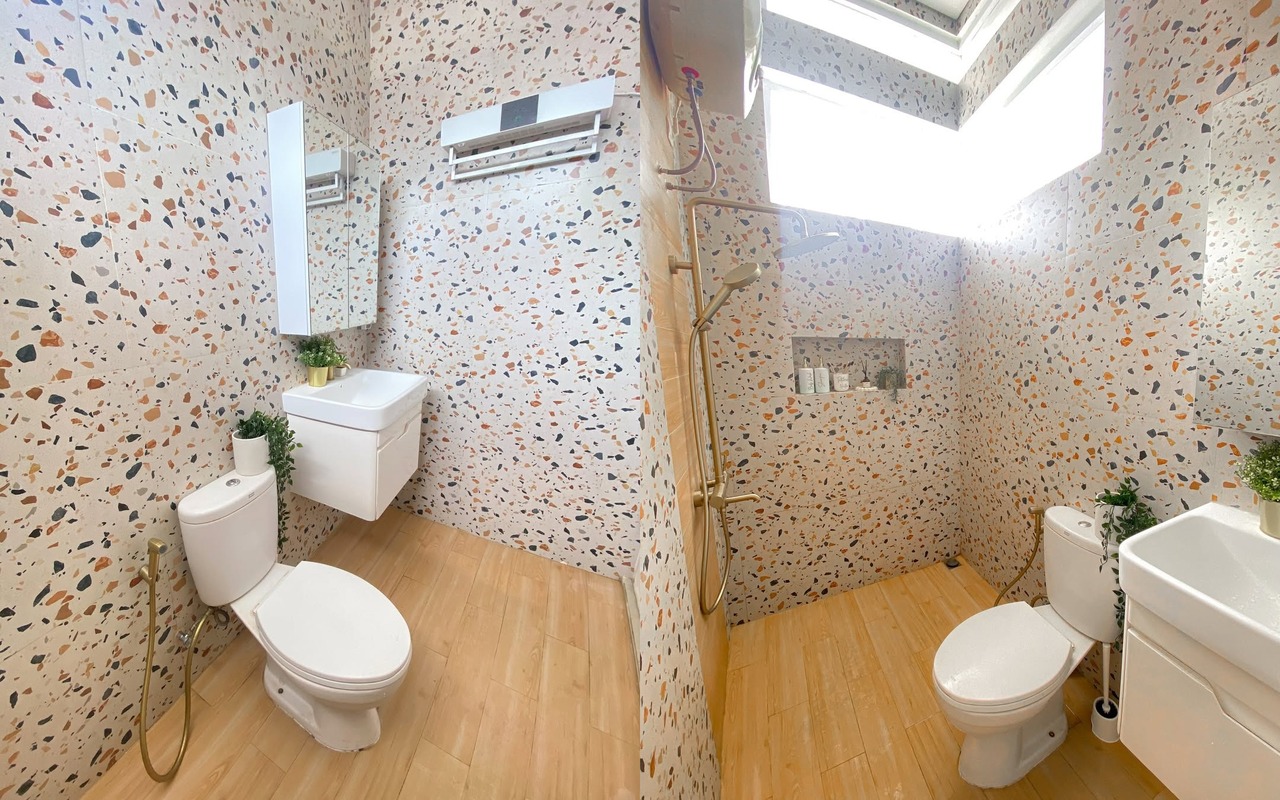 Desain Kamar Mandi Estetik Dinding Terrazzo Desain Kamar Mandi Estetik Dinding Terrazzo