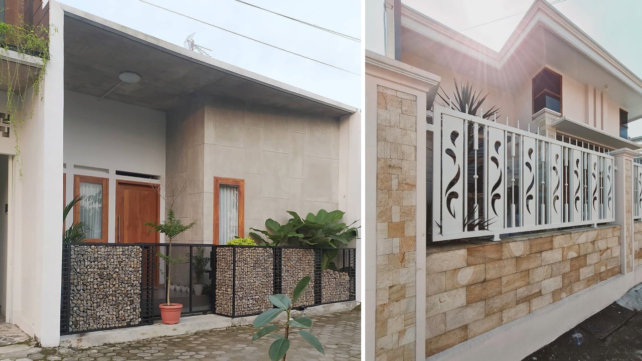 model pagar batu alam kombinasi besi