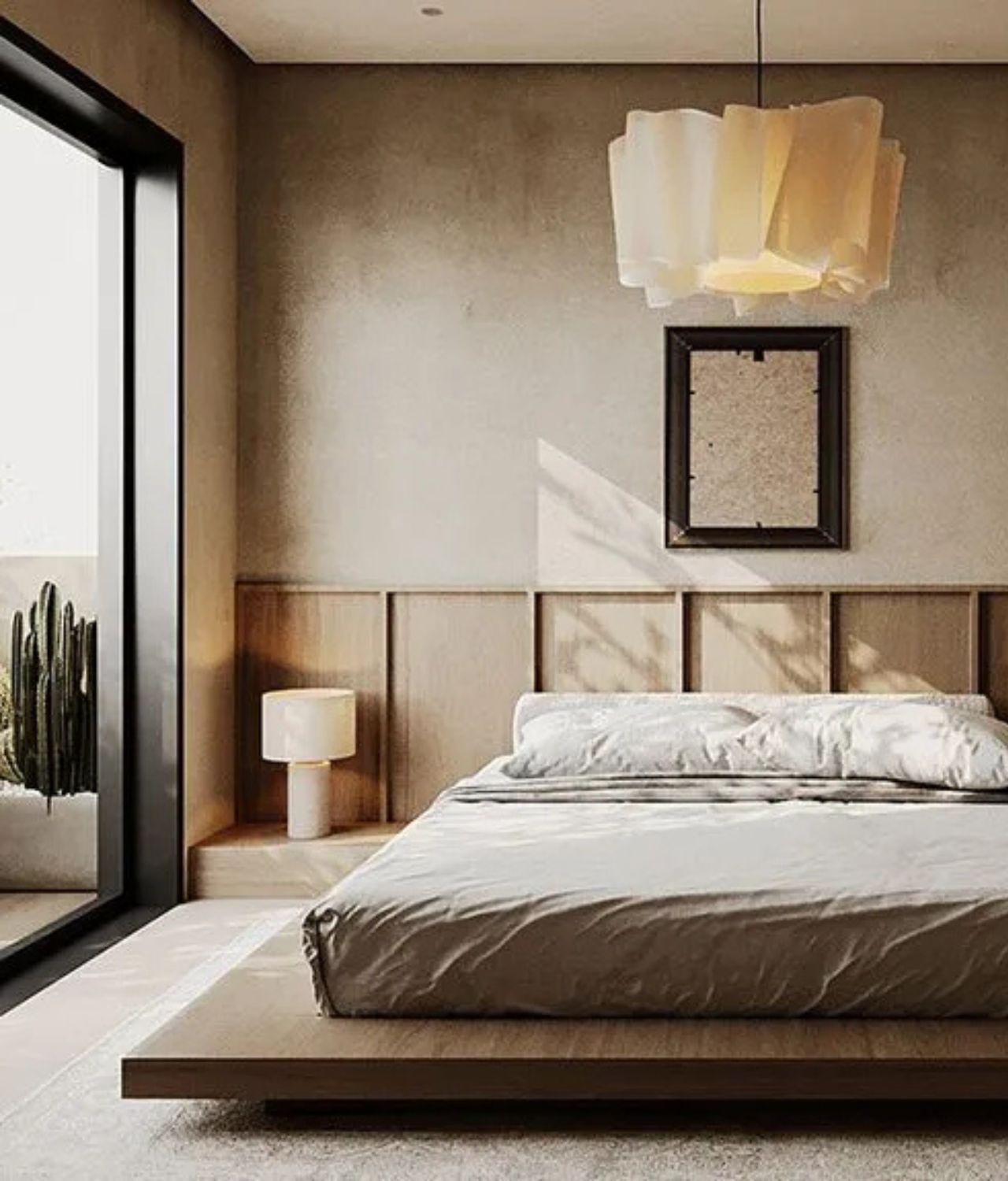 inspirasi dekorasi kamar tidur japandi jendela besar