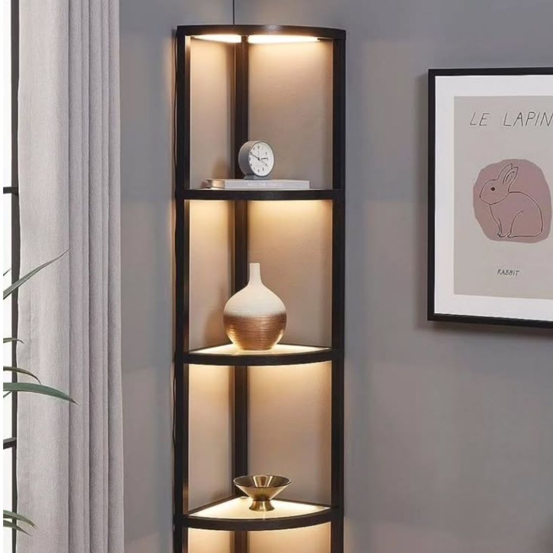 3. Desain Rak Sudut Ruang Tamu Minimalis Nuansa Hitam