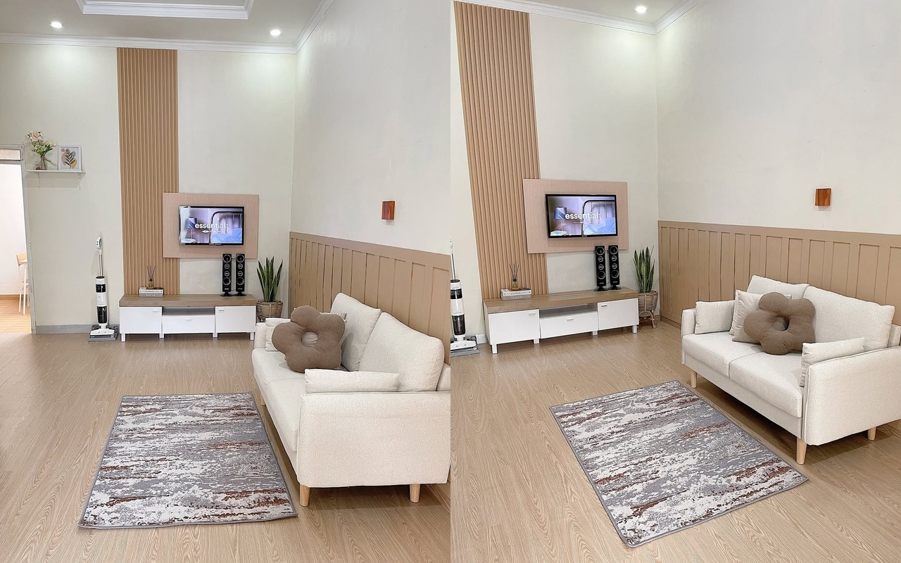 model ruang tamu estetik open space