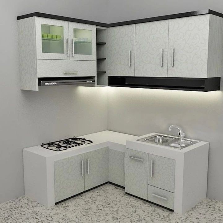 6. Desain Dapur Sederhana Unik Nuansa Putih dan Abu-abu Muda