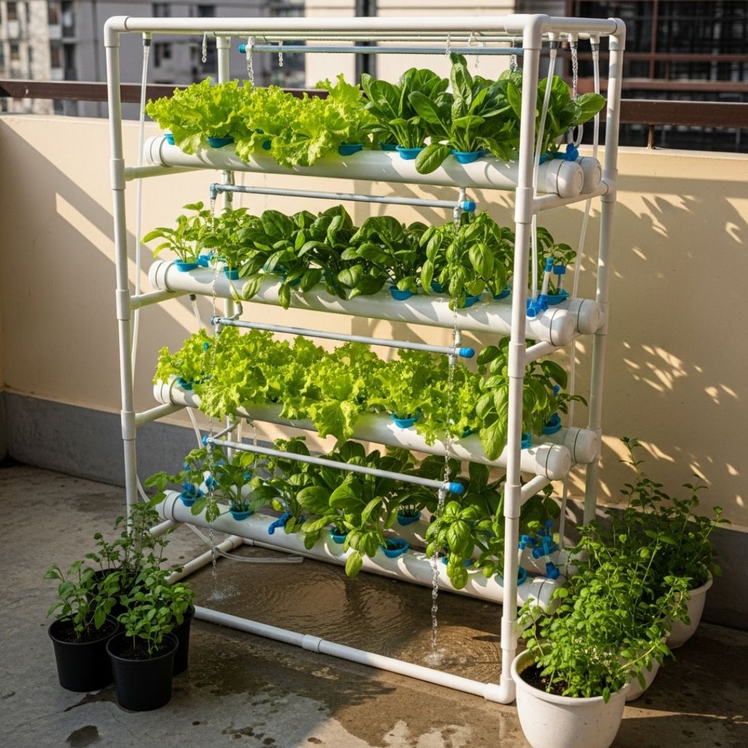 2. Kebun Hidroponik di Rak Bertingkat