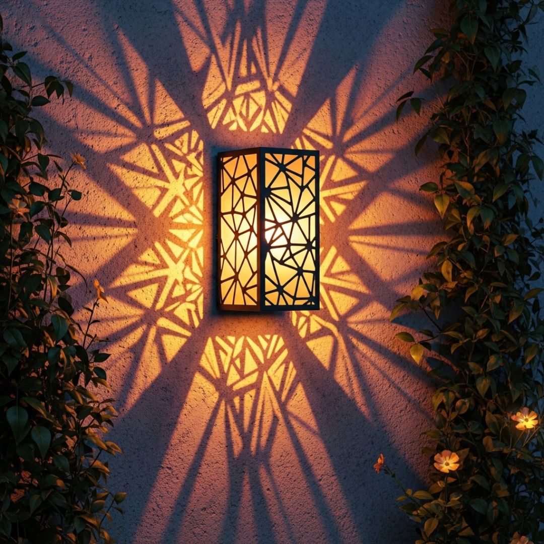 3. Lampu Taman Tembok dengan Motif Geometris