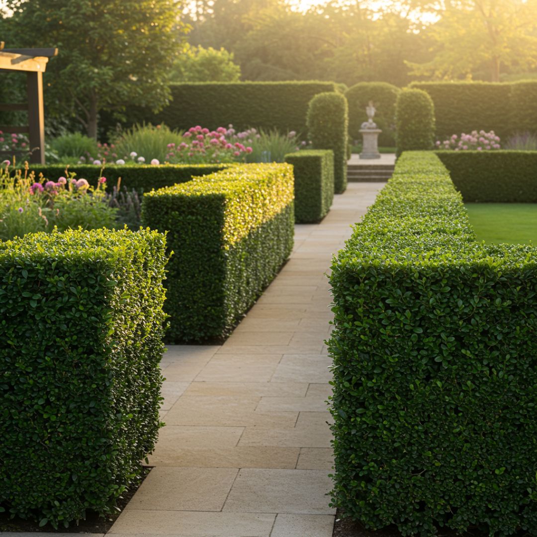 3. Pagar Tanaman Boksus (Boxwood Hedge)