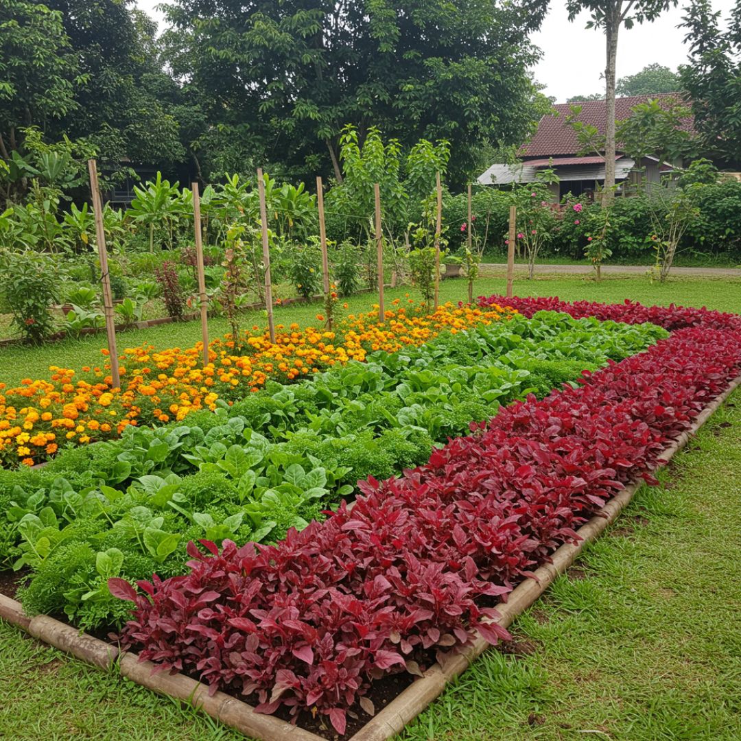 6. Desain Kebun Sayur Rumahan Campur Tanaman Hias