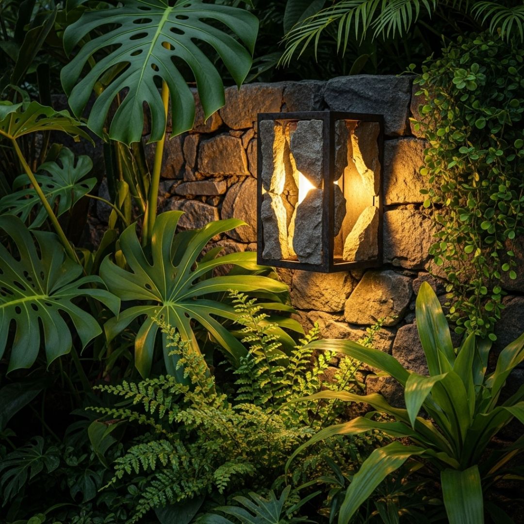 6. Lampu Taman Tembok Berbahan Batu Alam