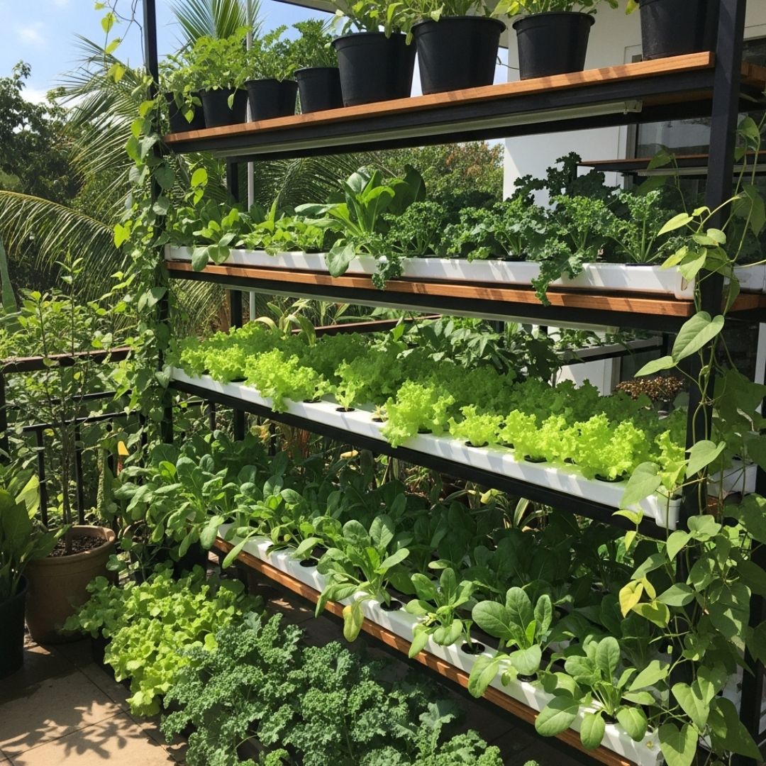 7. Kebun Hidroponik di Rak Gantung