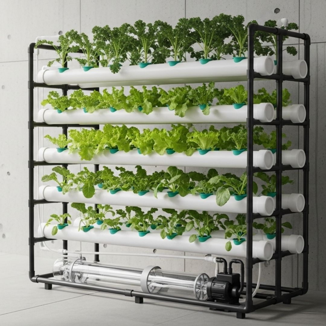 9. Kebun Hidroponik Vertikal dari Rak Besi