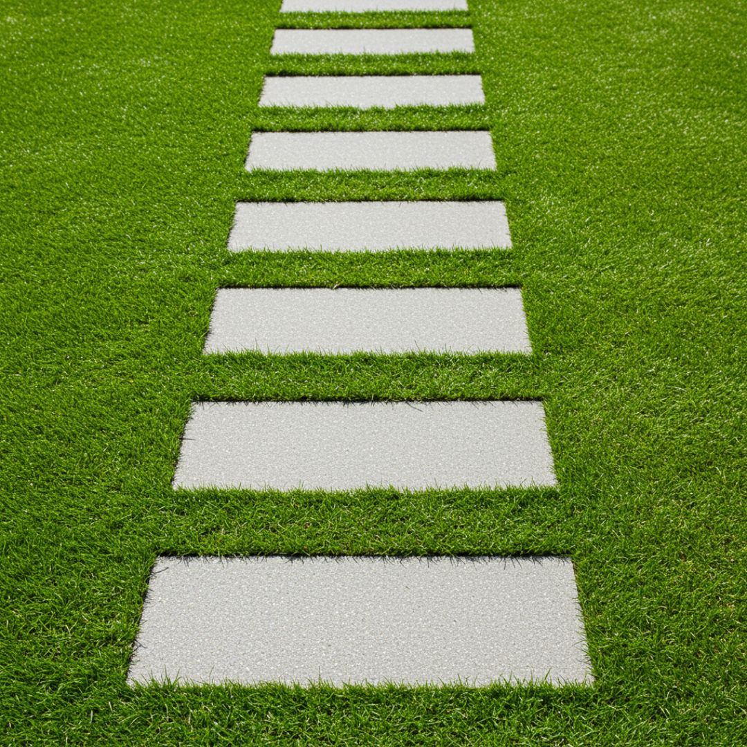 Batu Pijakan Berpadu Rumput Hijau