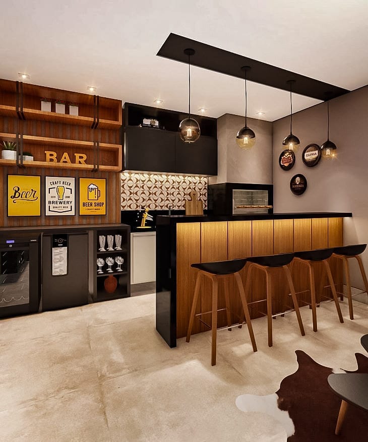 Desain Dapur Minimalis Mini Bar Nuansa Hitam dan Abu-abu