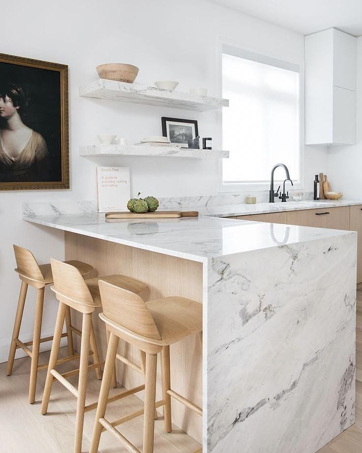 Desain Dapur Minimalis Mini Bar dengan Motif Granit