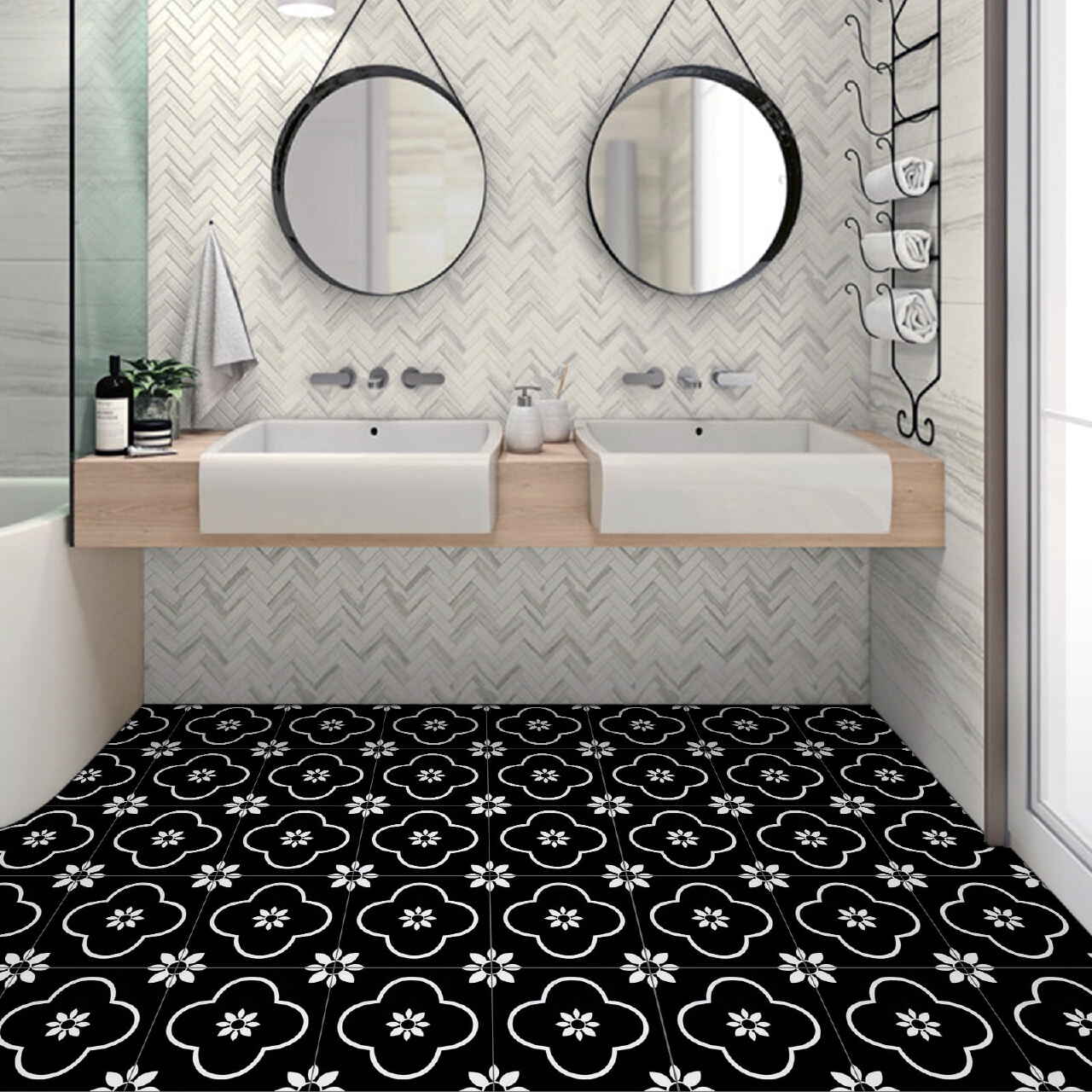 Desain Keramik Kamar Mandi Motif Bunga yang Elegan