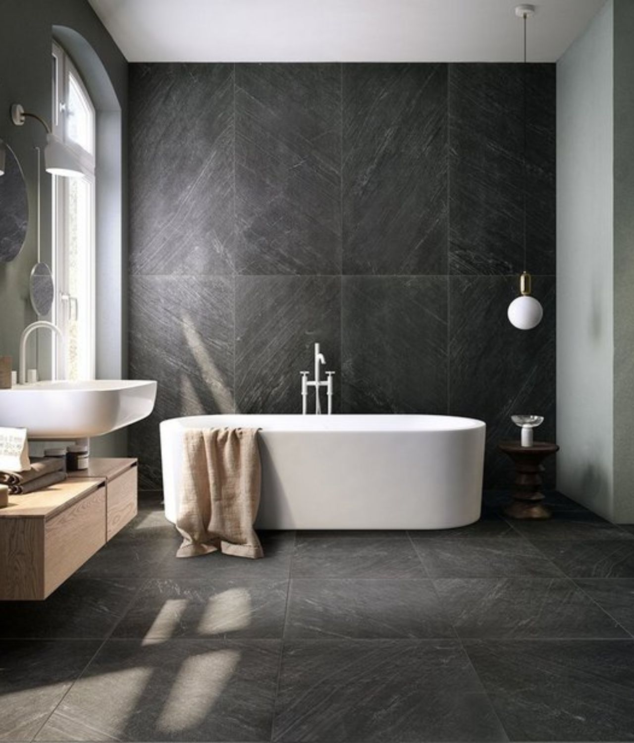 Model Keramik Batu Alam Hitam untuk Kamar Mandi
