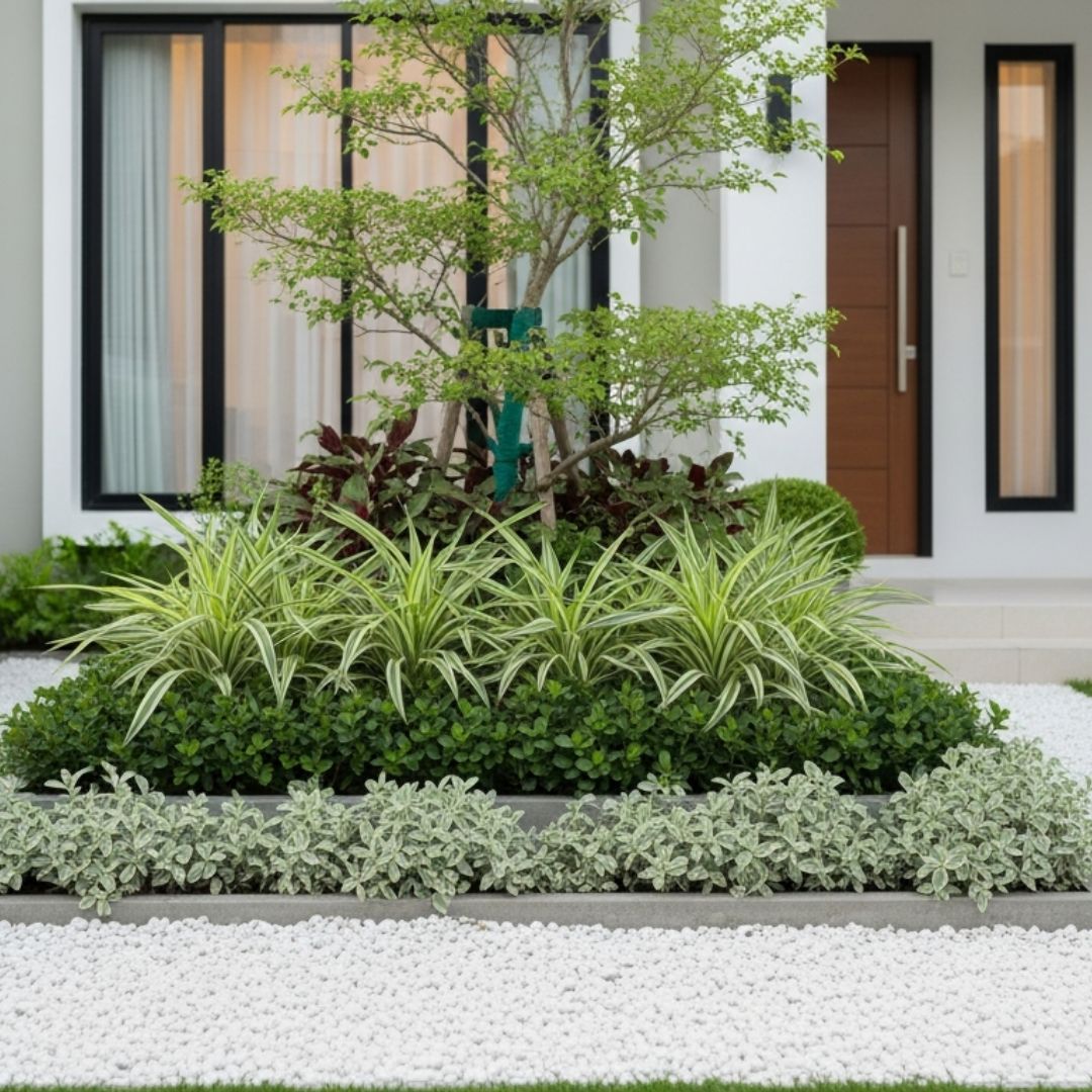 1. Kebun Mini dengan Batu Koral Putih