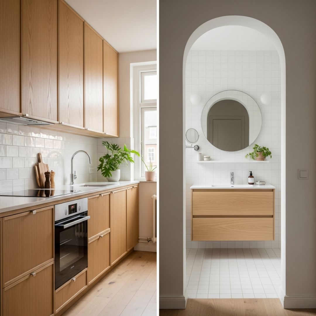 5. Desain Dapur dan Kamar Mandi Berdekatan Bergaya Skandinavia