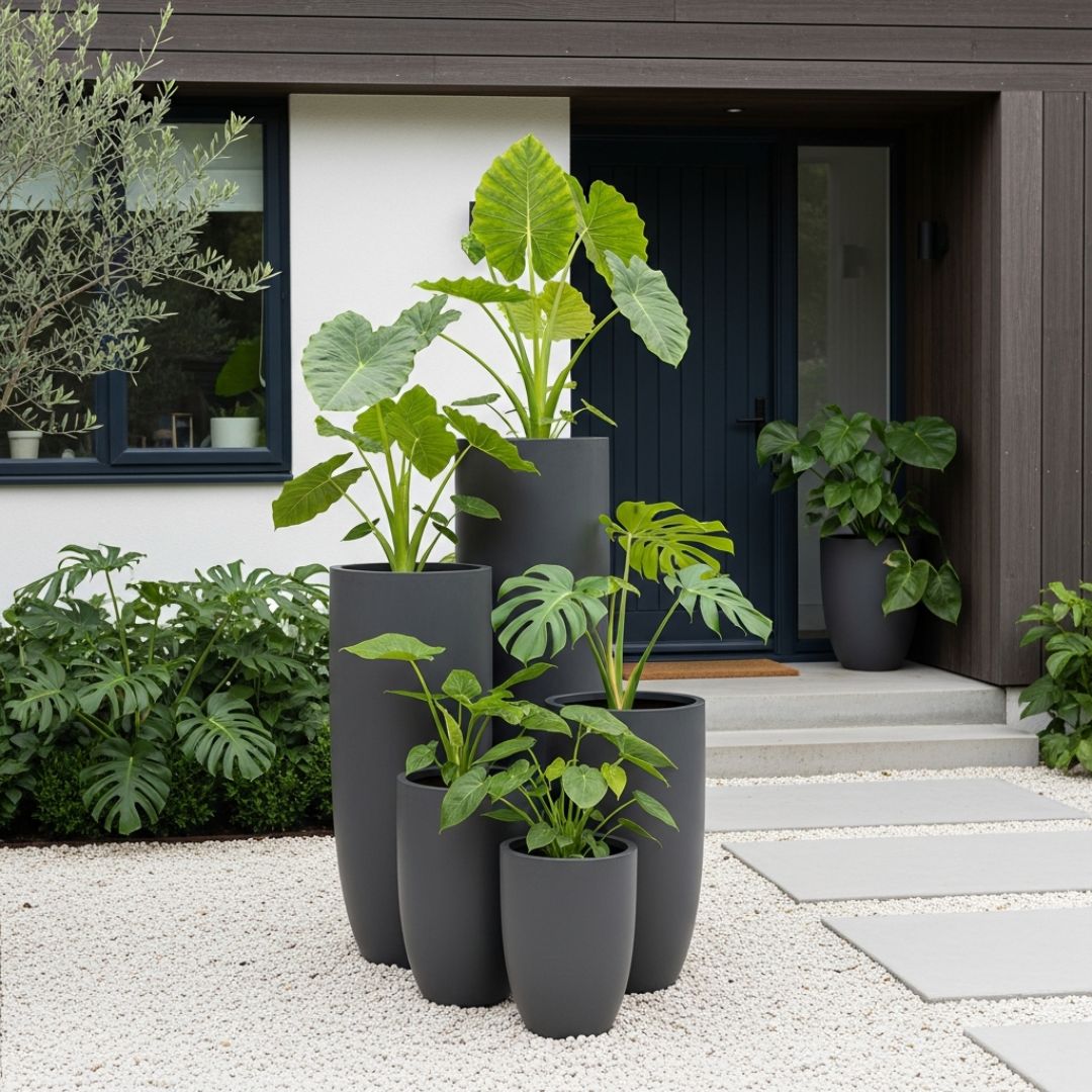 5. Kebun Mini dengan Pot-Pot Tinggi