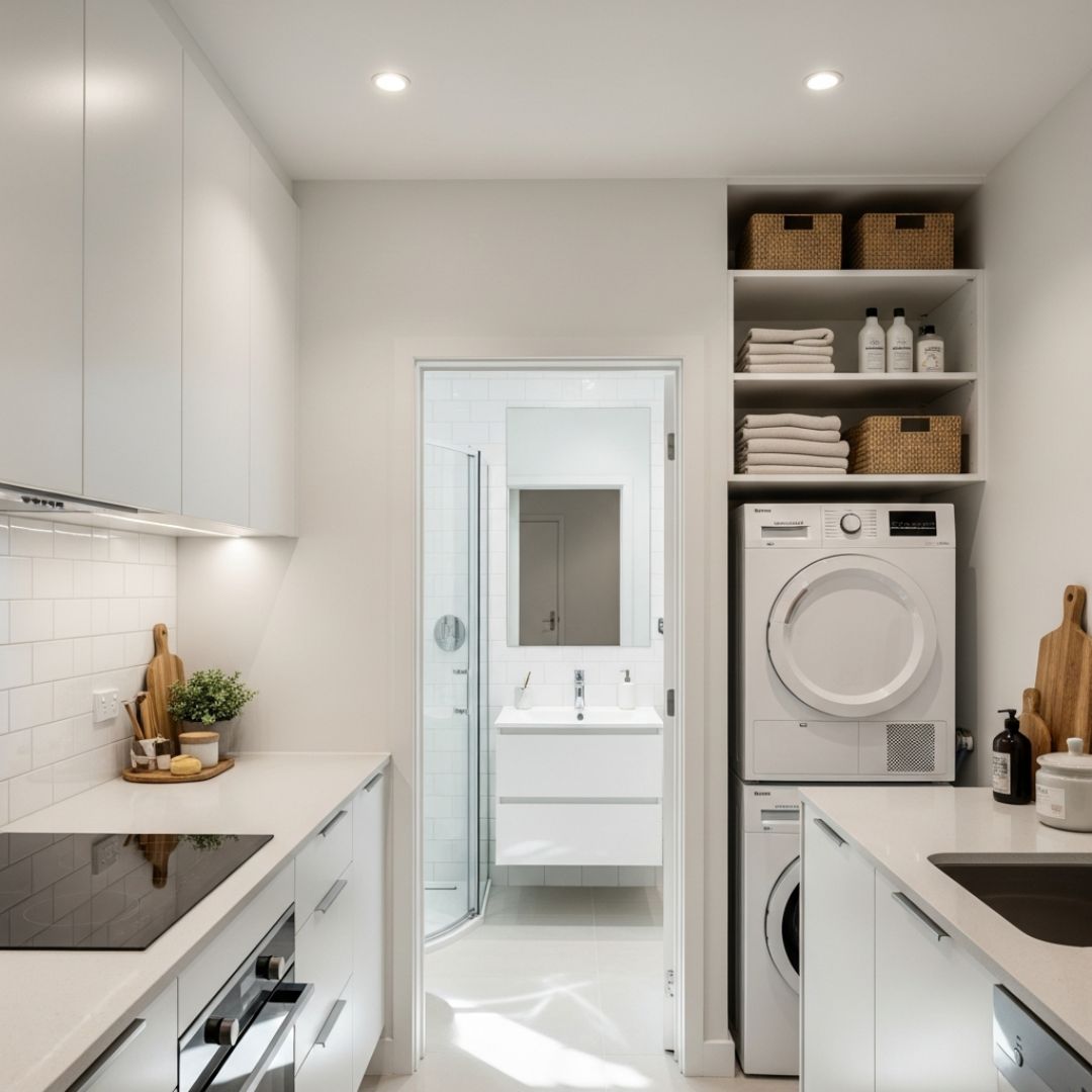 5. Desain Dapur dan Kamar Mandi Berdekatan Bergaya Skandinavia