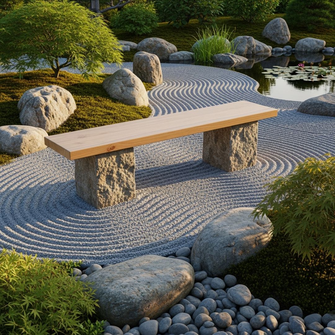 6. Kursi Batu Alam dengan Dudukan Kayu