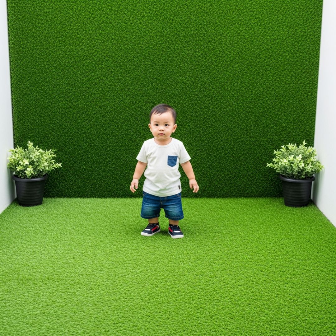 9. Kebun Mini dengan Rumput Hijau