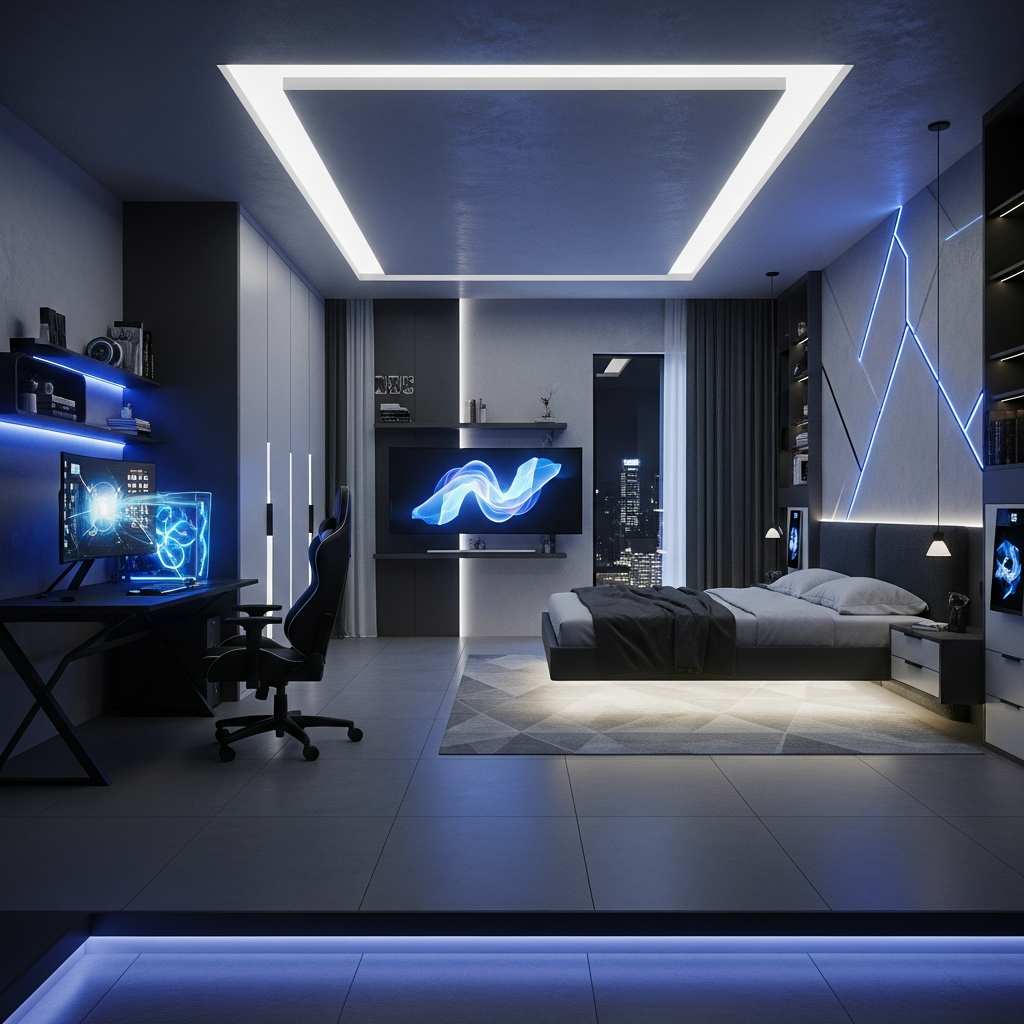 5. Desain Futuristik dengan LED dan Elemen Geometris