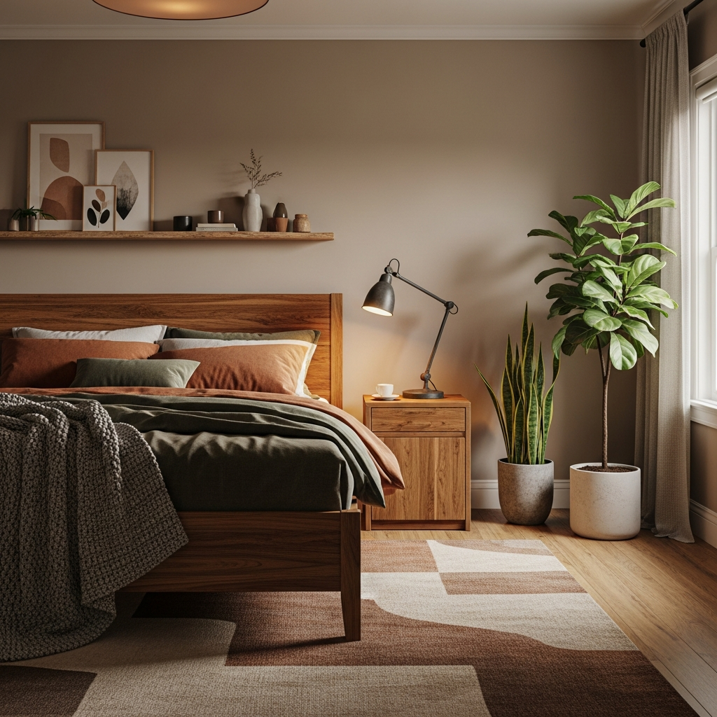 7. Kamar Tidur Natural dengan Sentuhan Kayu