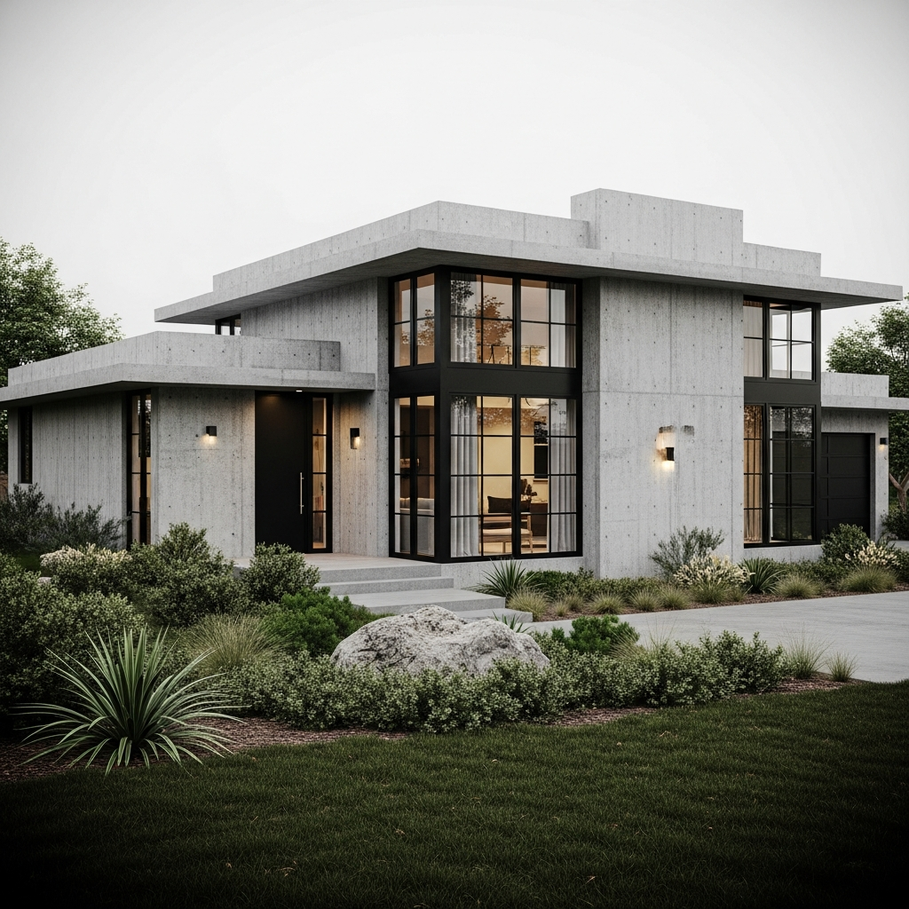 1. Fasad Industrial dengan Beton Ekspos