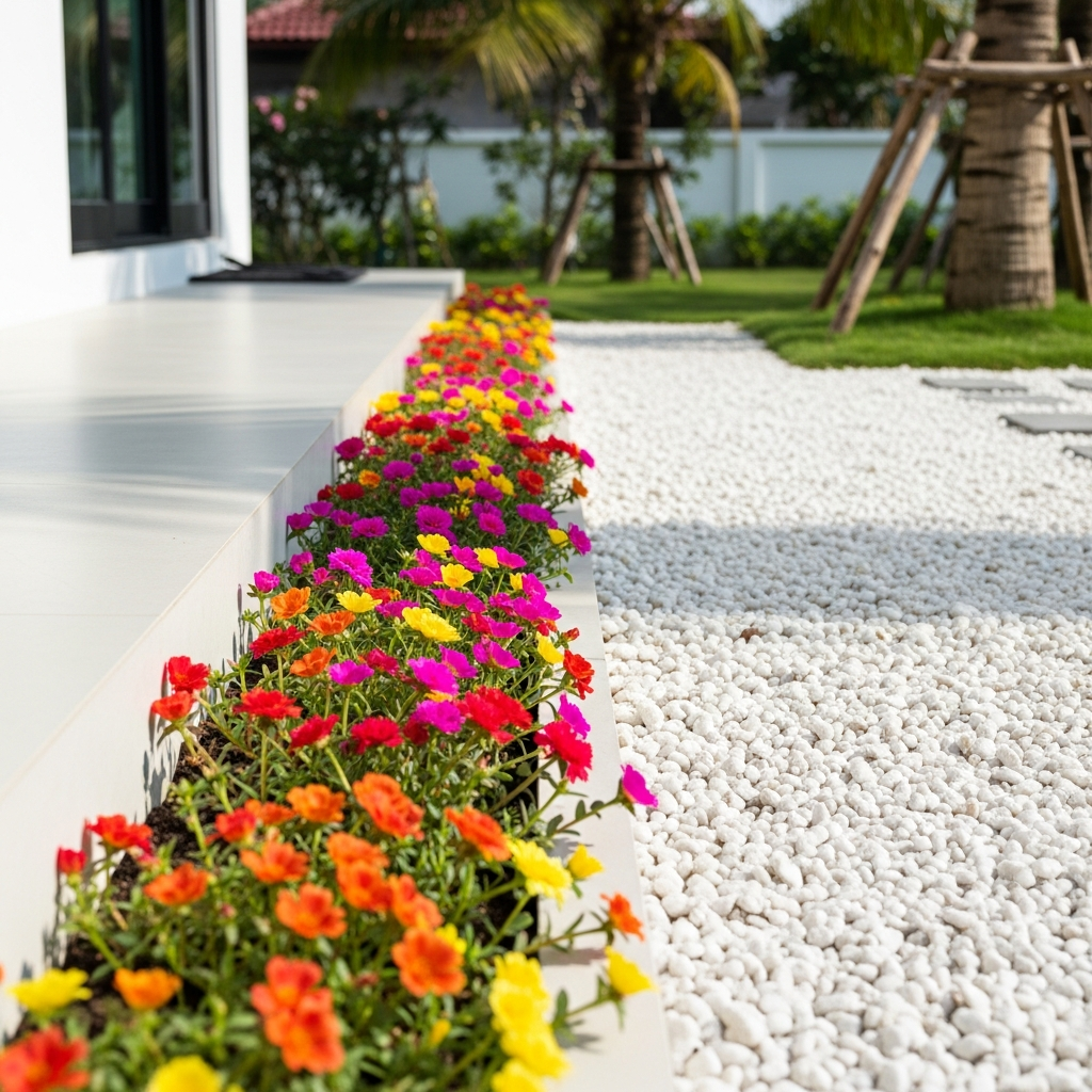 1. Taman Krokot Minimalis di Pinggir Teras