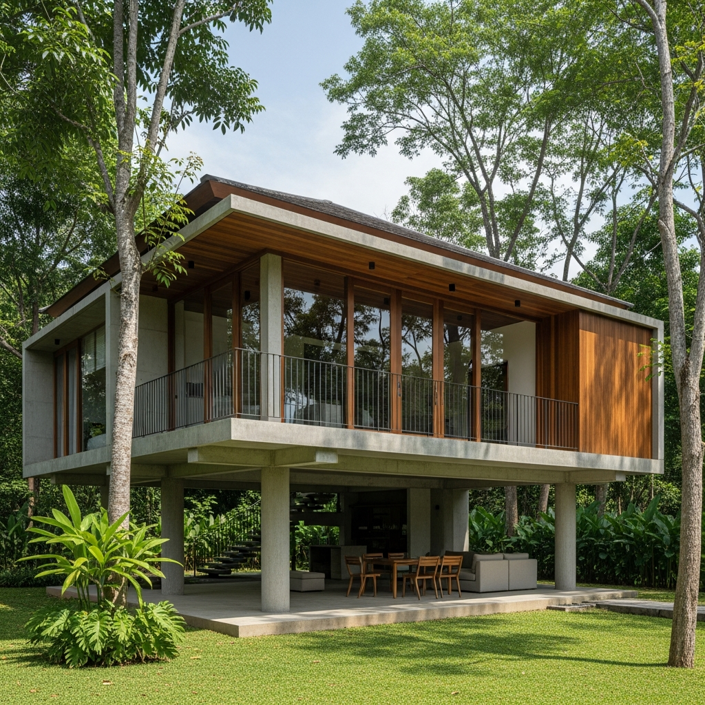 2. Rumah Panggung dengan Struktur Tiang