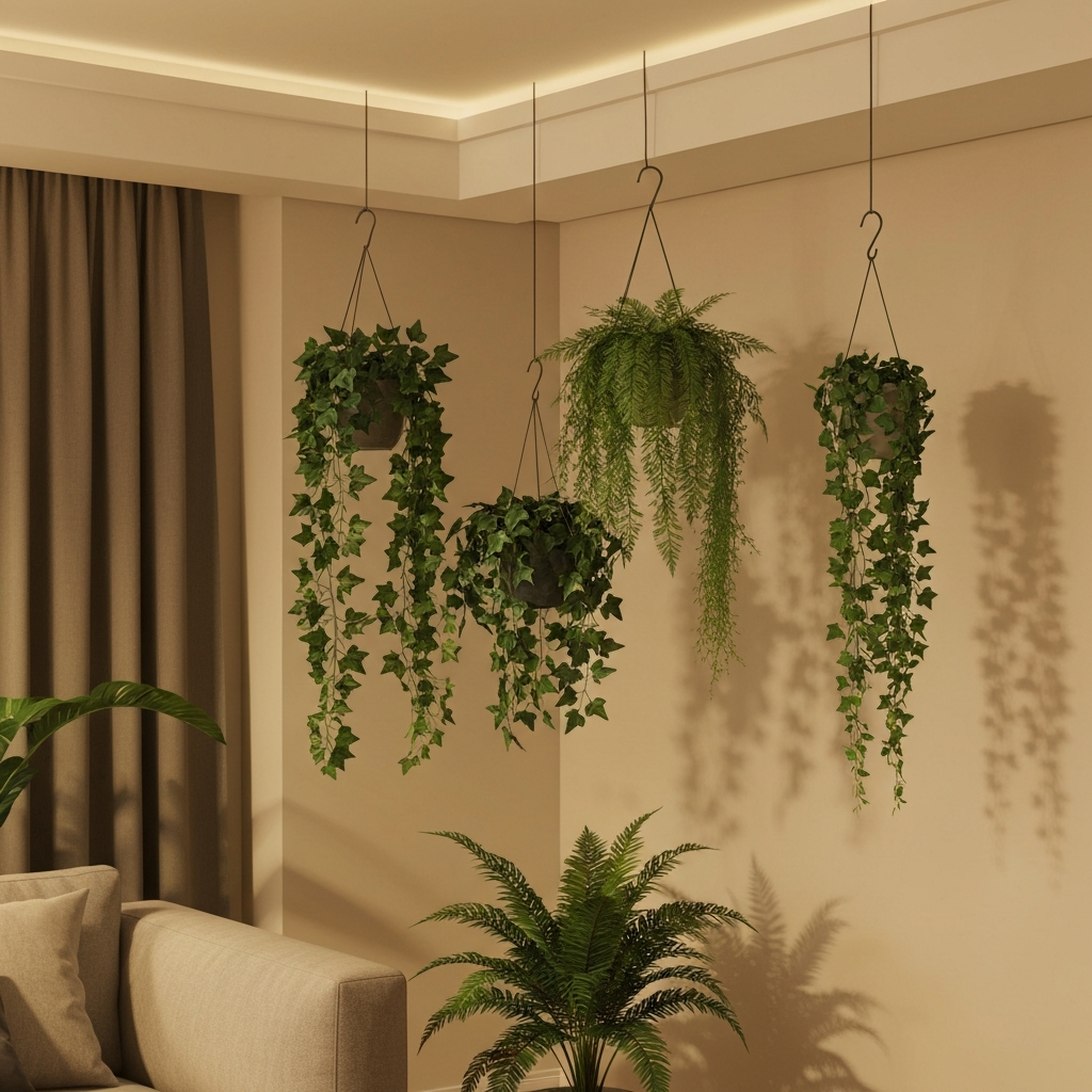 3. Tanaman Gantung Artifisial untuk Sudut Ruangan
