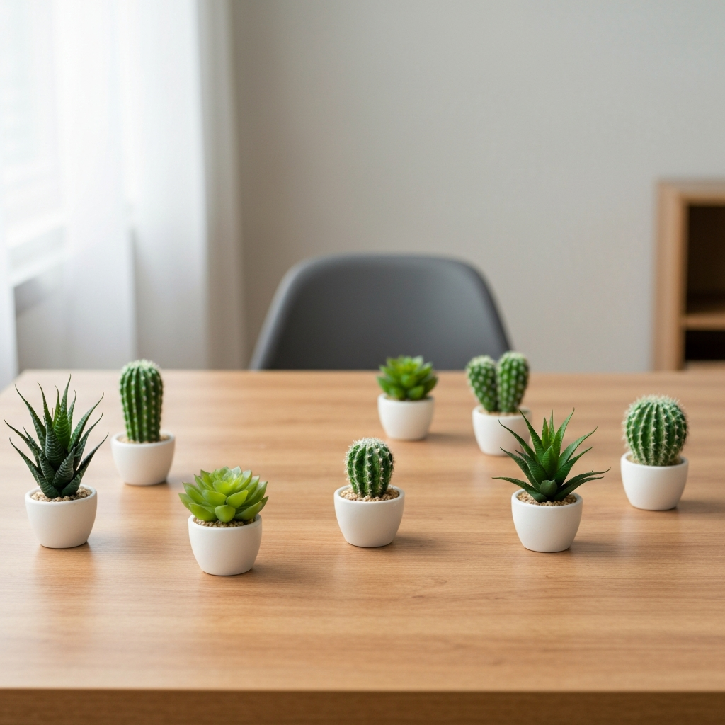 4. Dekorasi Meja dengan Tanaman Artifisial Kecil
