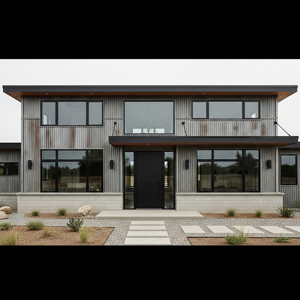 5. Fasad Industrial dengan Logam Ekspos