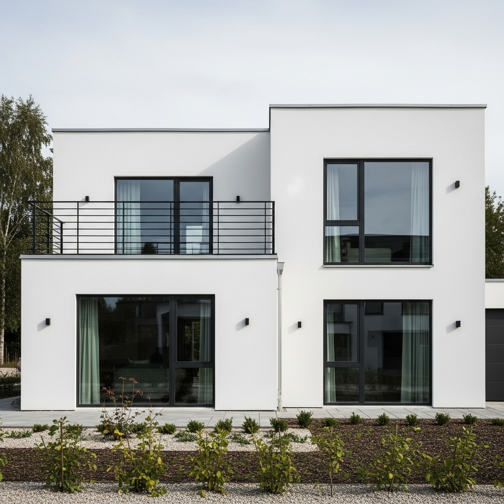 5. Fasad Scandinavian dengan Balkon Minimalis