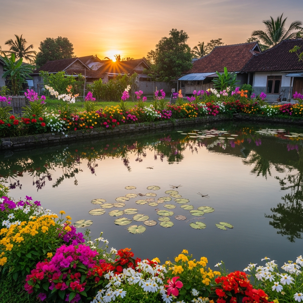 5. Taman Bunga Tepi Kolam atau Sumur