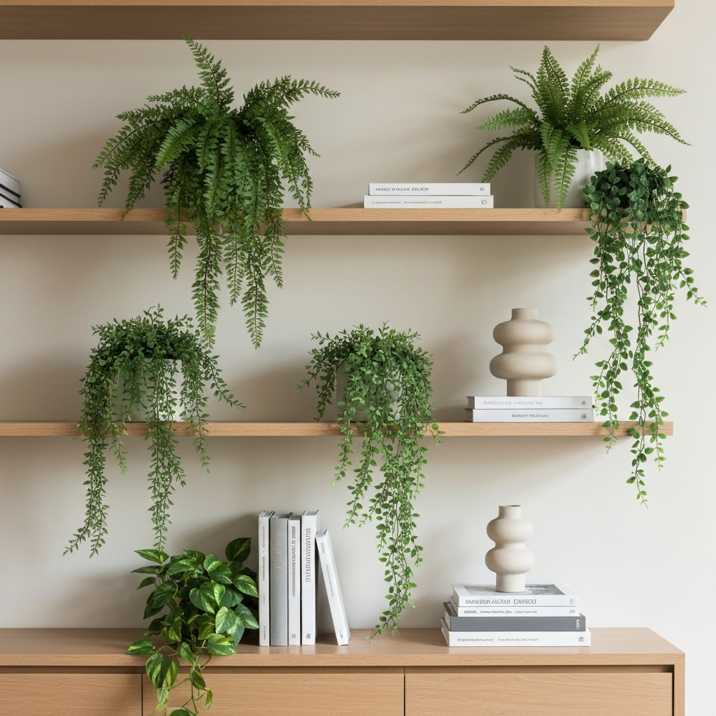 6. Dekorasi Rak dan Lemari dengan Tanaman Artifisial