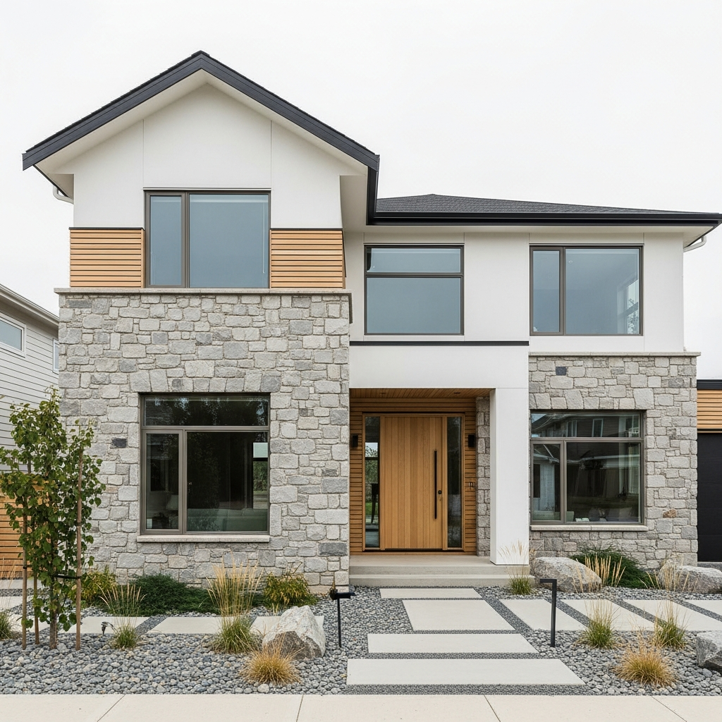 6. Fasad Scandinavian dengan Batu Alam Natural