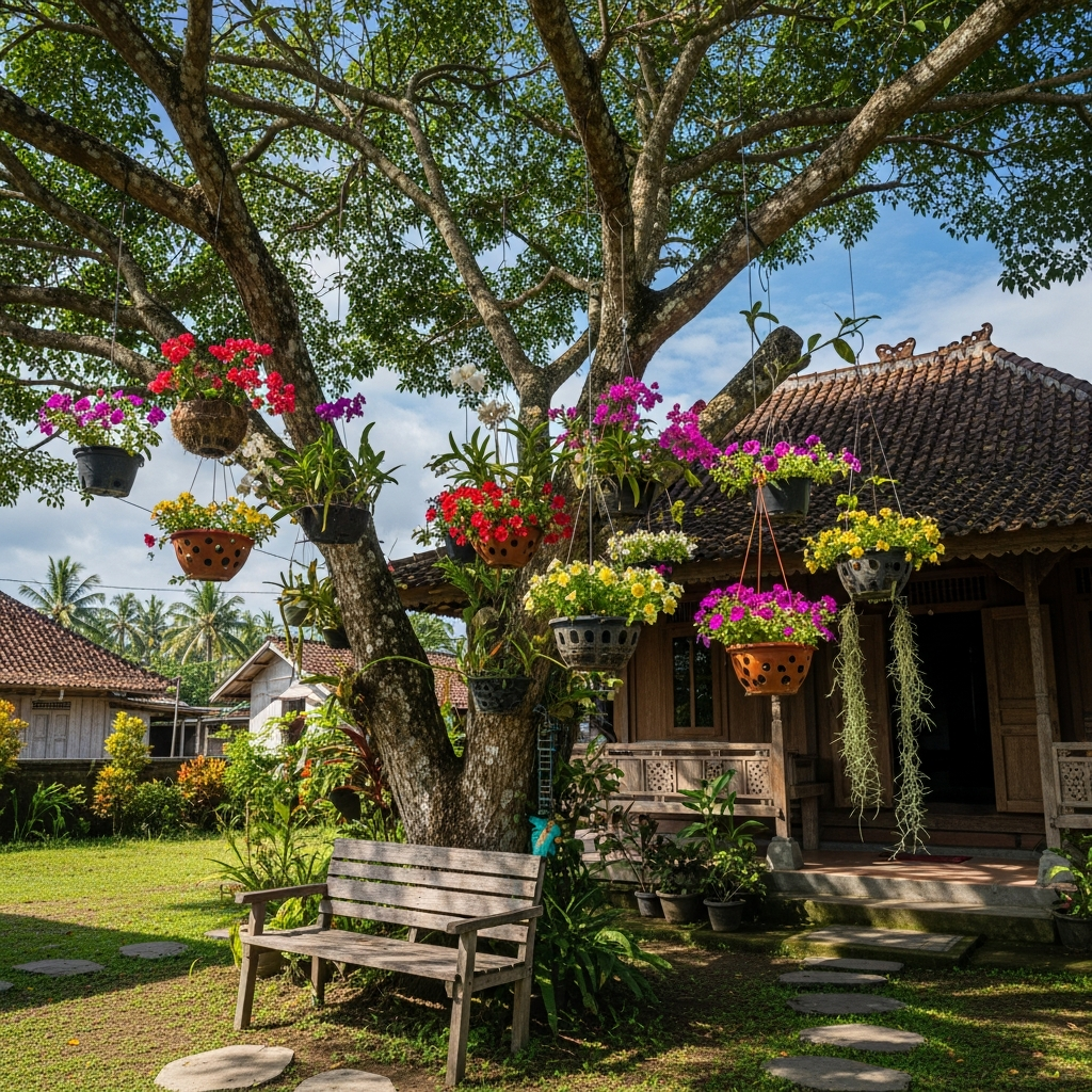 6. Taman Bunga Gantung di Pohon