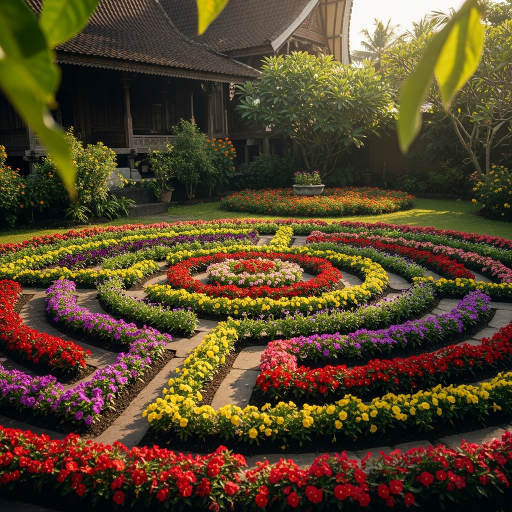 7. Taman Bunga Berbentuk Labirin Mini
