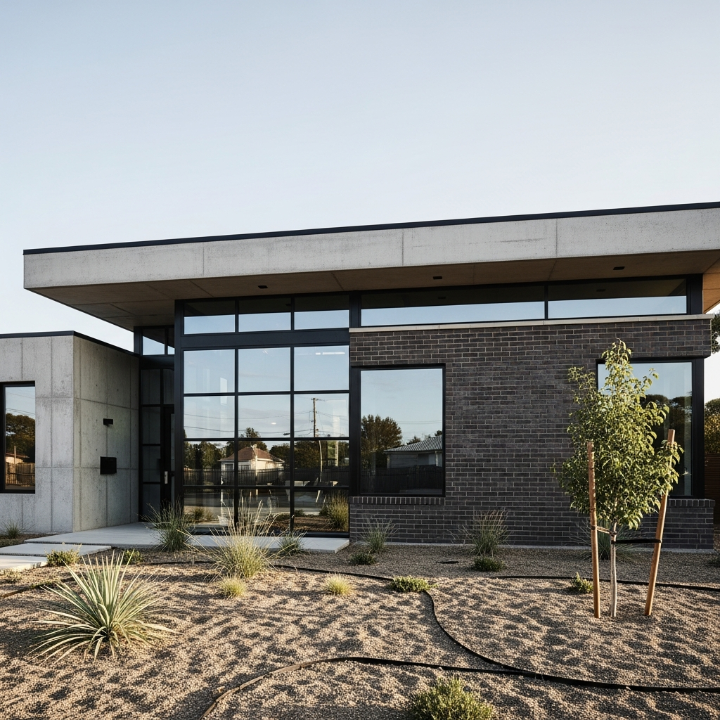 8. Fasad Industrial dengan Jendela Besar