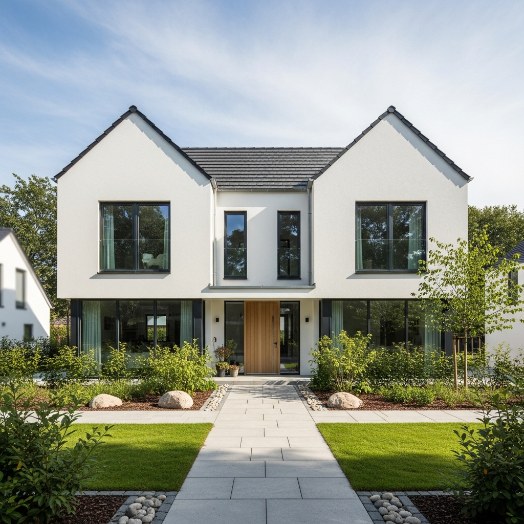 8. Fasad Scandinavian dengan Taman Depan Sederhana