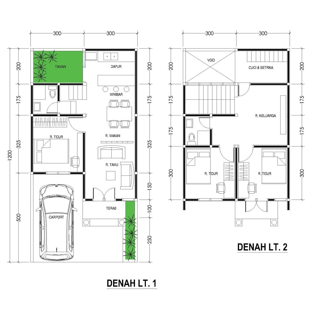 denah rumah 2 lantai 6x12