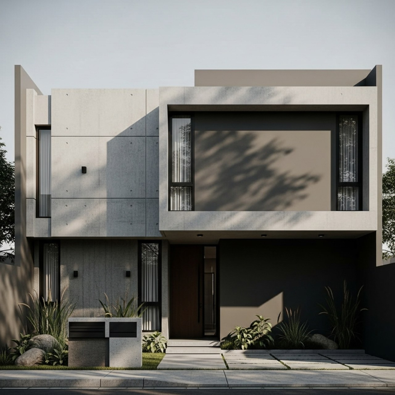 Fasad Industrial Minimalis dengan Permainan Volume