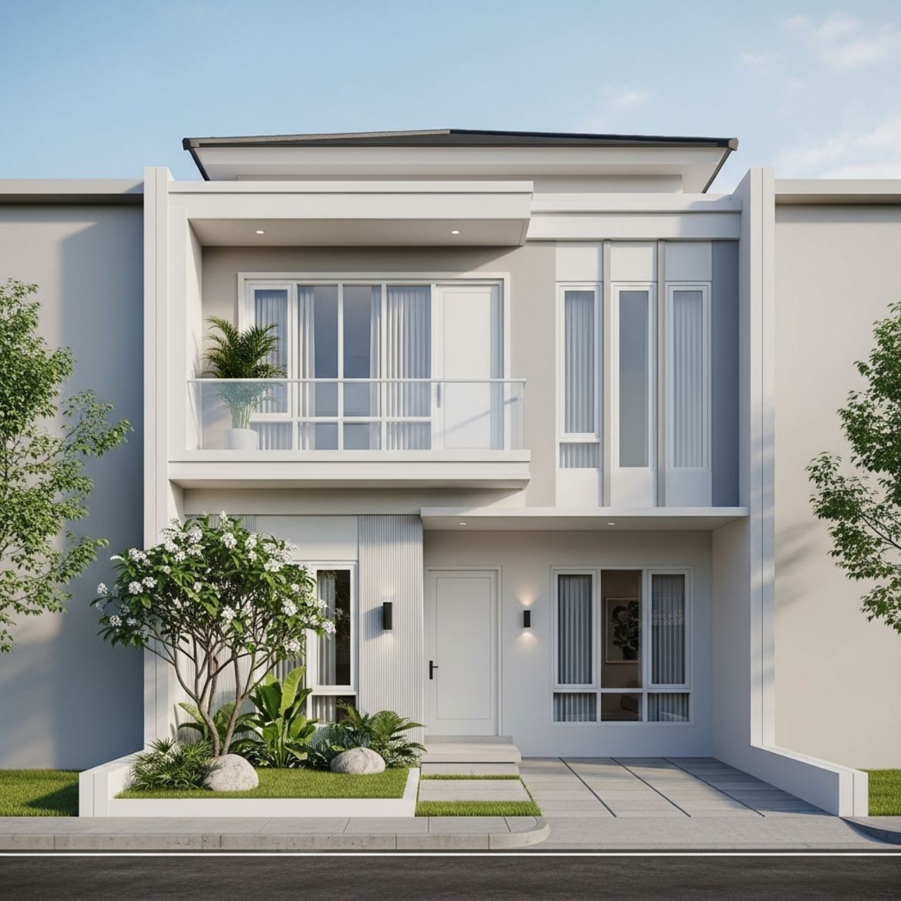 Fasad Modern Minimalis dengan Balkon Kaca