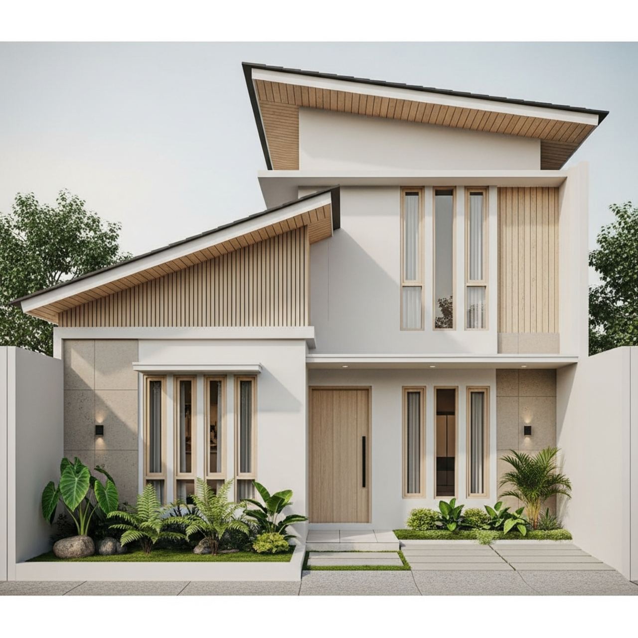 Fasad Scandinavian Modern dengan Atap Miring