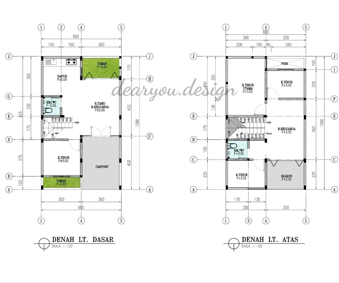 contoh denah rumah 2 lantai