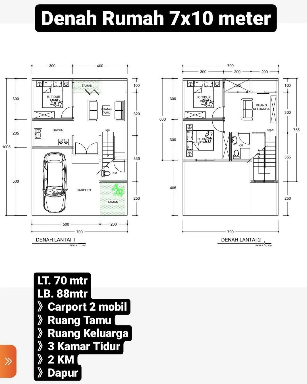 denah rumah 2 lantai