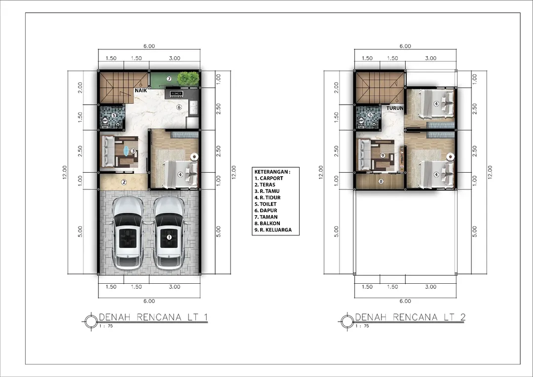 denah rumah 2 lantai sederhana